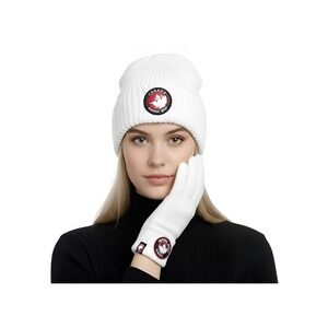 Canada Weathergear 3PC Set – Black Knit Hat, White Knit Hat, White Winter Gloves
